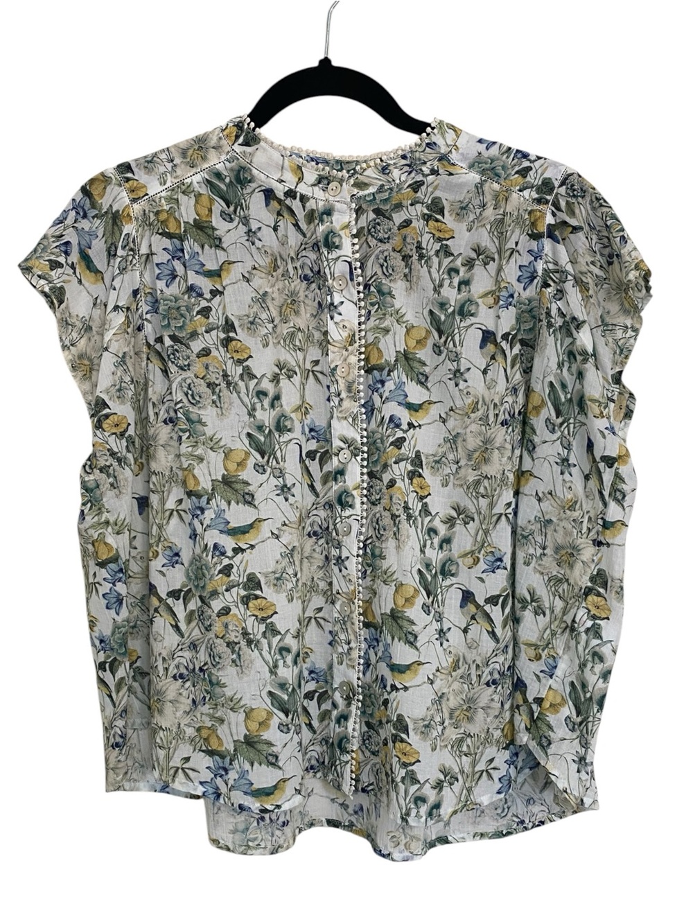 J. Jill Petite Small Floral Cotton Button Up Blouse Ruffle Cap Sleeve